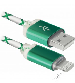 USB кабель Pro Legend светящийся  для Iphone 5, 6s, 8pin, 1м,  зеленый