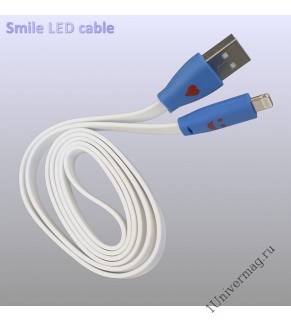 USB кабель Pro Legend светящийся  для Iphone 5, 6s, 8pin, 1м,  белый