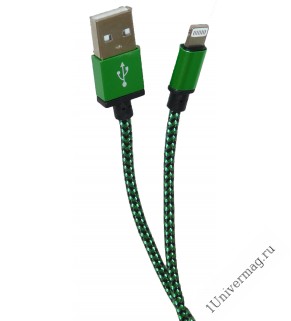 USB кабель Pro Legend Iphone 5, 6s, 8 pin, текстиль, зеленый, 1м