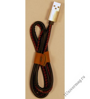 USB кабель Pro Legend Iphone 8 pin, кожанный, черный, 1м