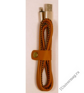 USB кабель Pro Legend Iphone 8 pin, кожанный, коричневый, 1м