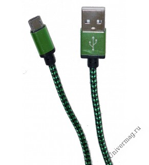USB кабель Pro Legend micro USB, текстиль, зеленый, 1м
