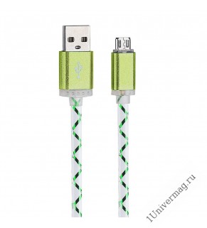 USB кабель Pro Legend светящийся  micro USB,  зеленый, 1м