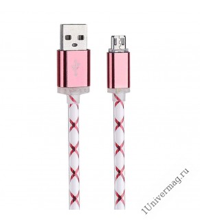 USB кабель Pro Legend светящийся  micro USB,  красный, 1м