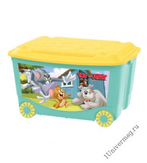 Ящик для игрушек на колесах с аппликацией «Том и Джерри» 580х390х335 мм (зеленый)