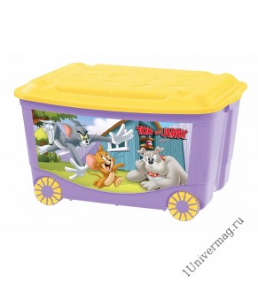 Ящик для игрушек на колесах с аппликацией «Том и Джерри» 580х390х335 мм (сиреневый)