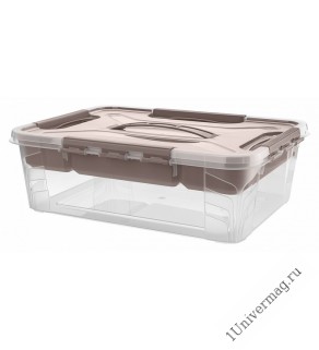 Ящик универсальный с замками и вставкой- органайзером "Grand box", 390х290х124мм, 10л (коричневый)