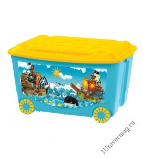Ящик для игрушек на колесах 580х390х335 мм с аппликацией (голубой)