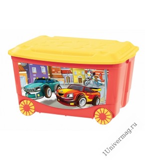 Ящик для игрушек на колесах 580х390х335 мм с аппликацией (красный)