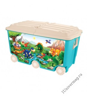Ящик для игрушек на колесах с декором, 66,5л, 685х395х385 мм (голубой)