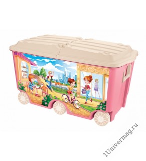 Ящик для игрушек на колесах с декором, 66,5л, 685х395х385 мм (розовый)