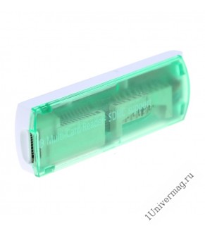 USB картридер универсальный, зеленый (SD, SDHC, RS MMC, Micro SD, M2, MS PRO Duo, Mini sd до 64)