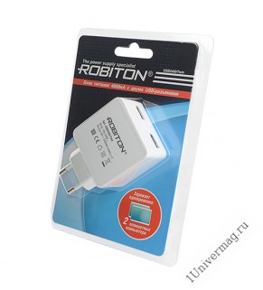 ROBITON USB2400/TWIN 4800мА с 2 USB выходами Сетевой адаптер