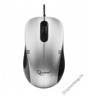 Мышь Gembird MOP-100-S, USB, серебристый, 2 кнопки+колесо кнопка, 1000 DPI, кабель 1.45м
