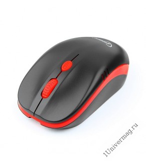 Мышь беспроводная Gembird MUSW-350, 2.4ГГц, черный/красный, встроенный аккумулятор, 3 кнопки+колесо-