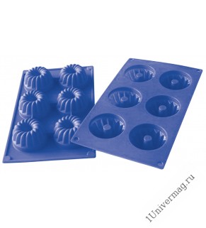 Форма для кексов (синяя) 6 ячеек фигурные 30х17,5х3,8см Silicone
