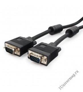 Кабель VGA Premium Cablexpert CC-PPVGA-10-B, 15M/15M, 3.0м, черный, тройной экран, феррит.кольца, па