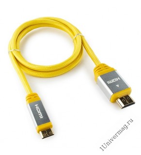 Кабель HDMI- miniHDMI Konoos KCP-HDMICny, 1м, v1.4, 19M/19M, алюмин. корпус, нейлоновая оплетка, жел