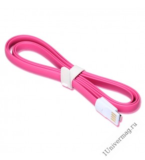 USB-Кабель плоский Iphone 5, 6s, 8 pin, 1м,  розовый