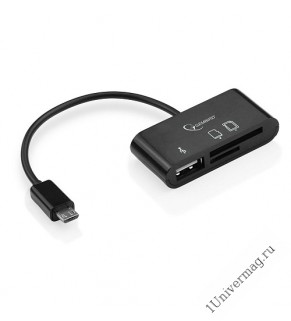 Кабель USB 2.0 OTG  Gembird с картридером для тел/планшетов UHB-OTG-01 USBAF, MicroSD, SD/MicroBM, 0