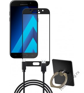 Комплект Pro Legend для Galaxy A5 2017 (A520): 3D стекло, кабель 1м USB Type-C, держатель на палец