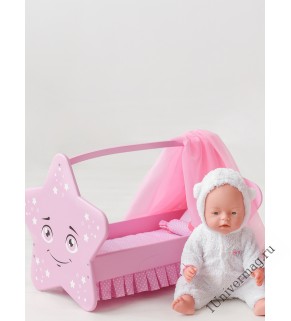 Игрушка детская: кроватка для кукол звездочка с постельным бельем и балдахином розовый