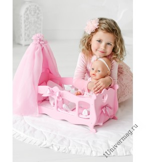 Игрушка детская: кроватка для кукол (колыбелька) с постельным бельем и балдахином розовый