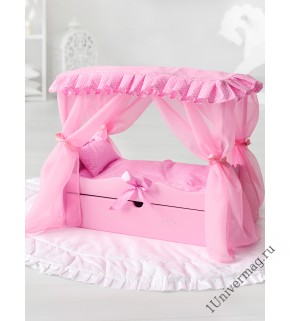 Игрушка детская: кроватка с царским балдахином, постельным бельем и выдвижным ящиком розовый